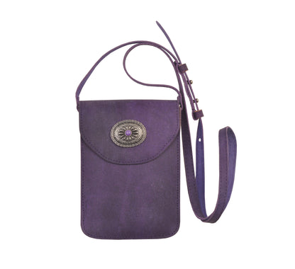 1006-PURPLE 1006 - Leather Concho Cellphone Crossbody - Wholesale Handbag - Most Wanted USA
