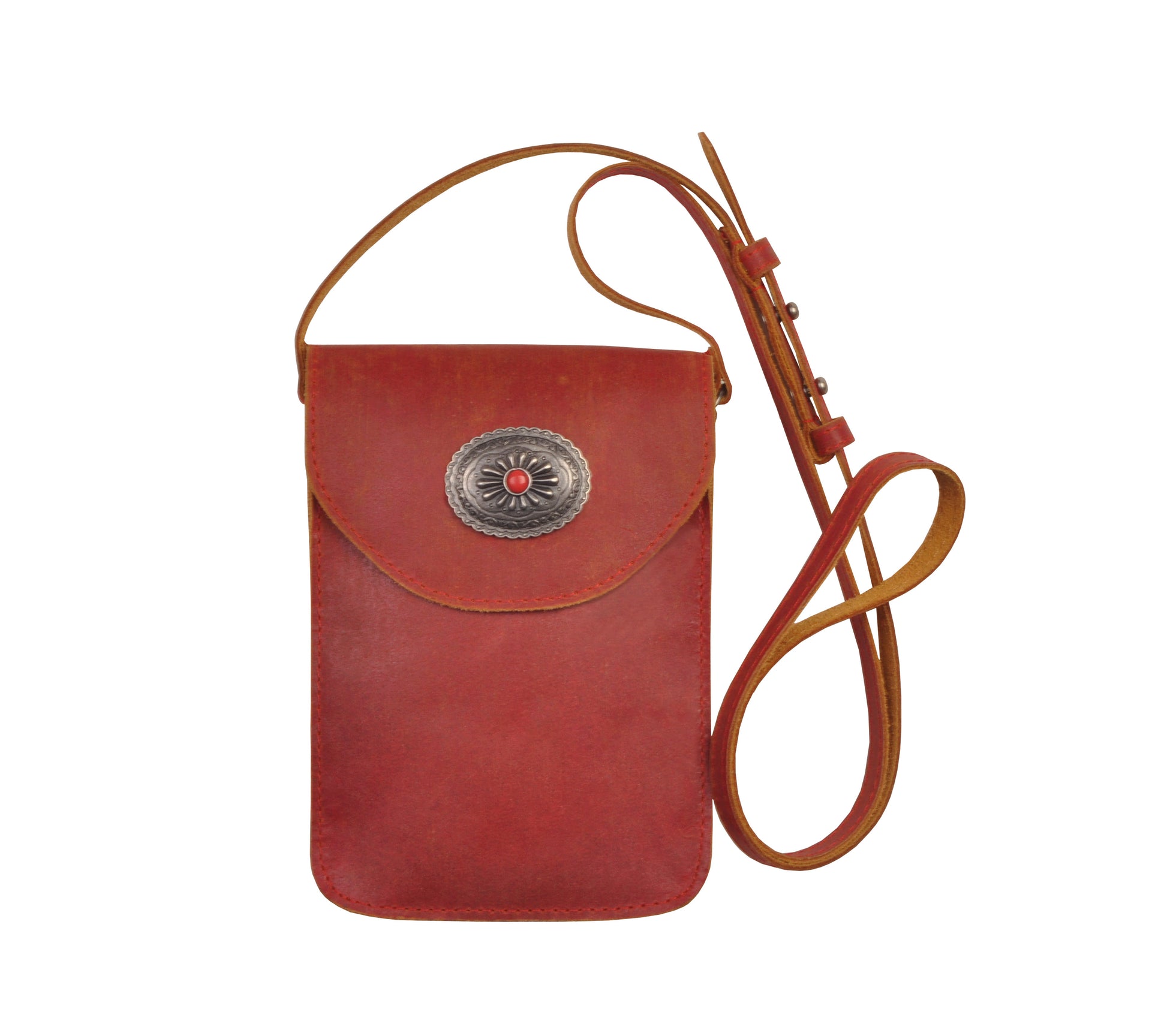 1006-TAN 1006 - Leather Concho Cellphone Crossbody - Wholesale Handbag - Most Wanted USA