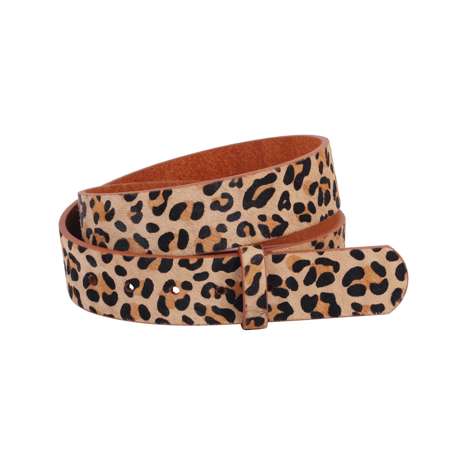 12-TAN-S 12 - Leopard Print Calf Hair Snap On Belt Strap - Wholesale Belt - Most Wanted USA