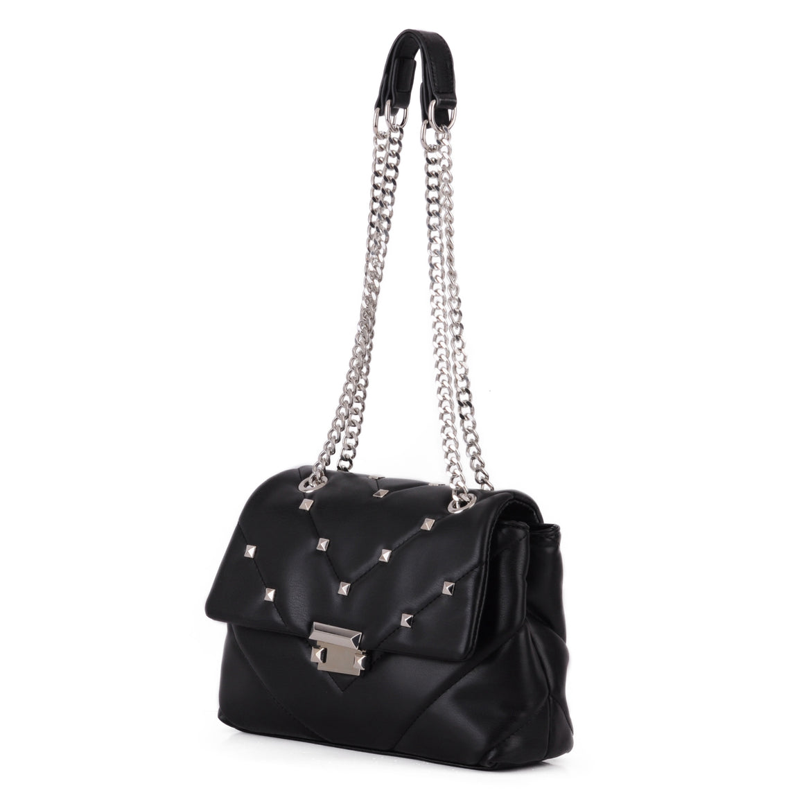 1300 - Stud Quilted Trapezoid Chain Crossbody
