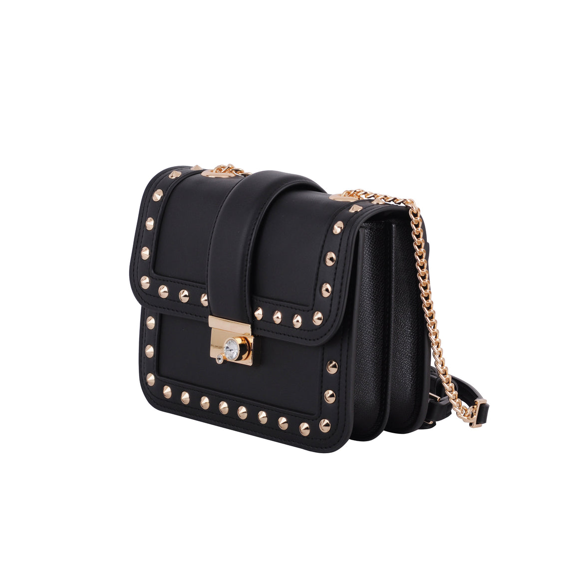 Front of Black Stud Lined Rhinestone Buckle Crossbody from Most Wanted USA