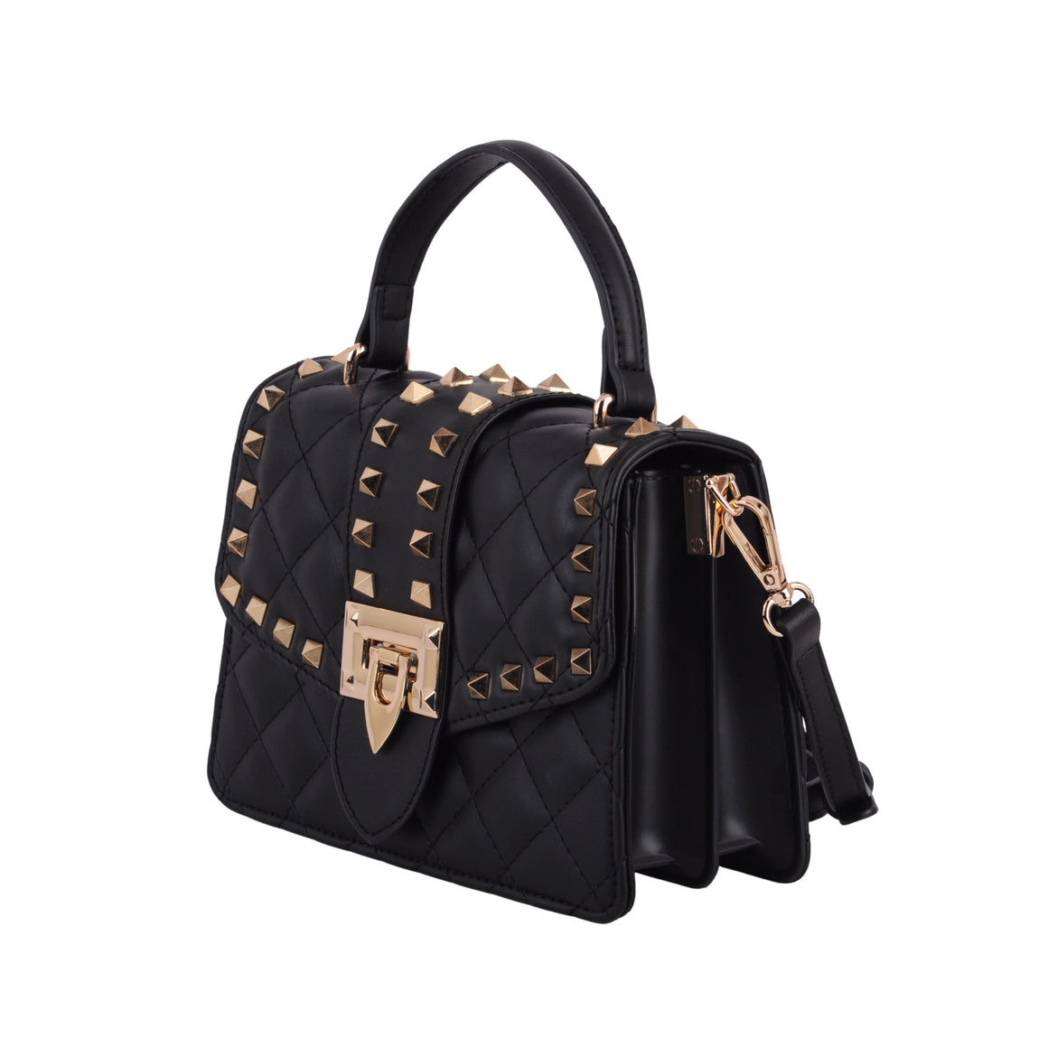 1366 - Studded Puff Diamond Quilted Top Handle Satchel Crossbody