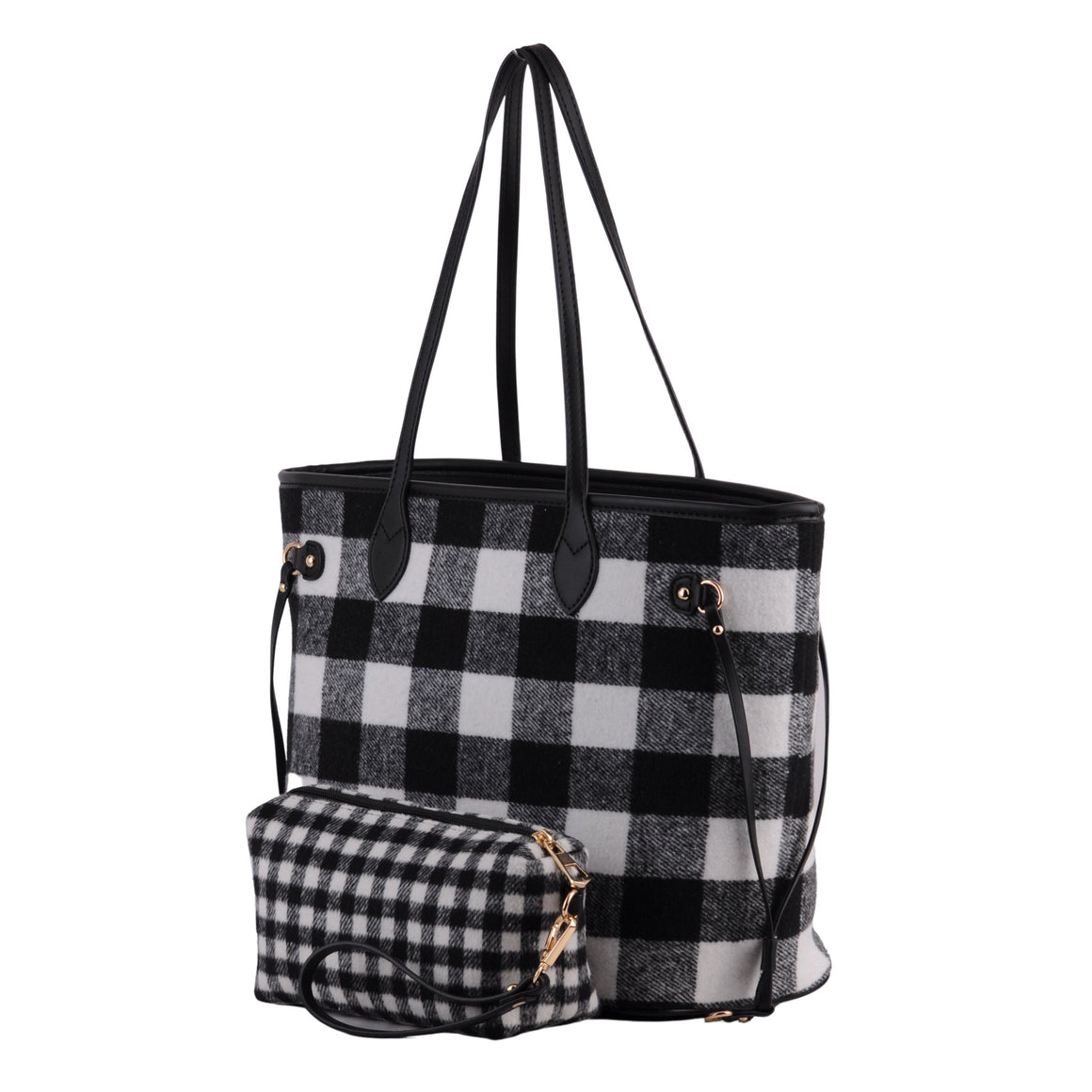 1374 - Buffalo Plaid Large Tote With Matching Pouch