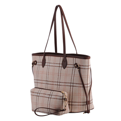 1375 - Royal Stewart Plaid Large Tote With Matching Pouch - Wholesale Handbag - Most Wanted USA