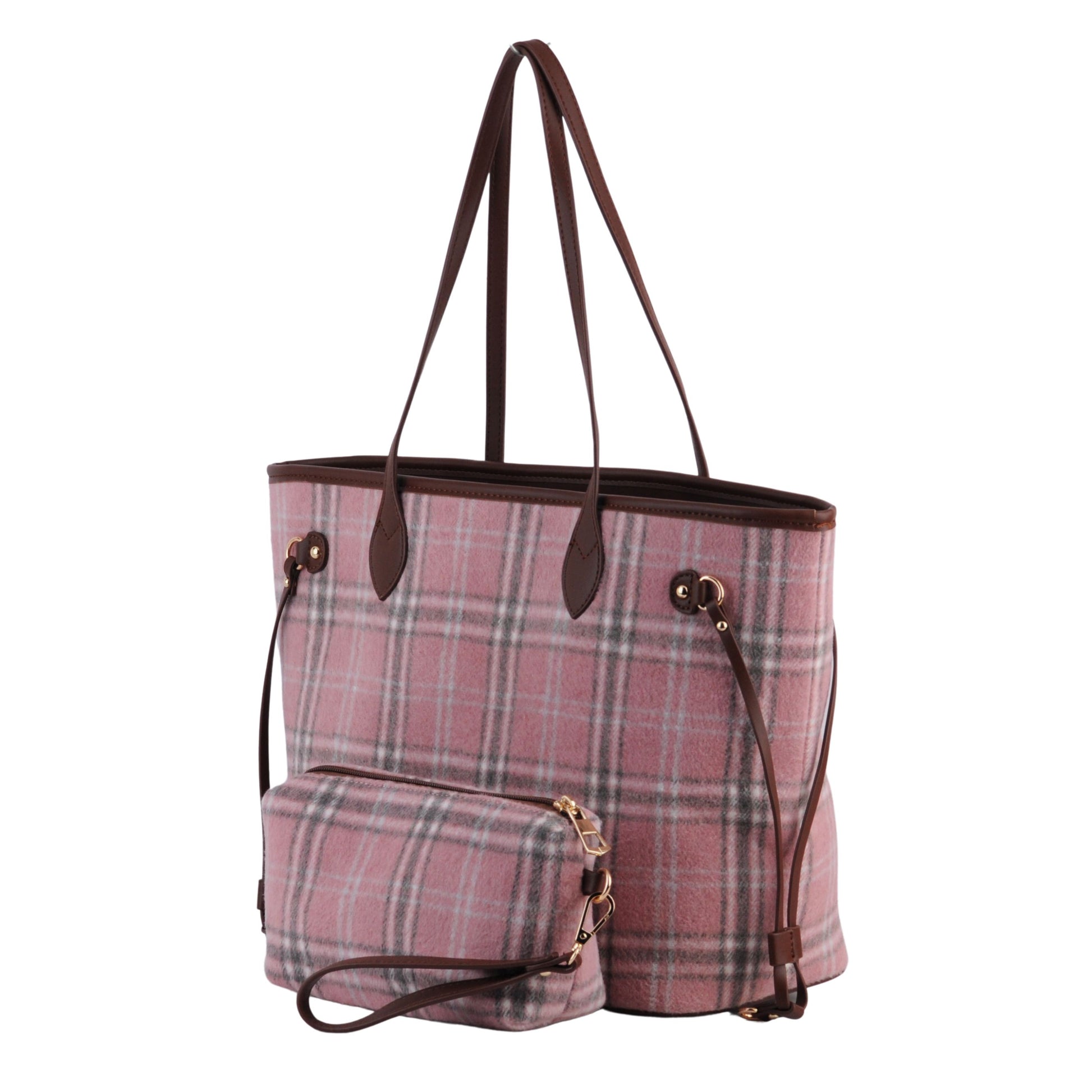 1375 - Royal Stewart Plaid Large Tote With Matching Pouch - Wholesale Handbag - Most Wanted USA