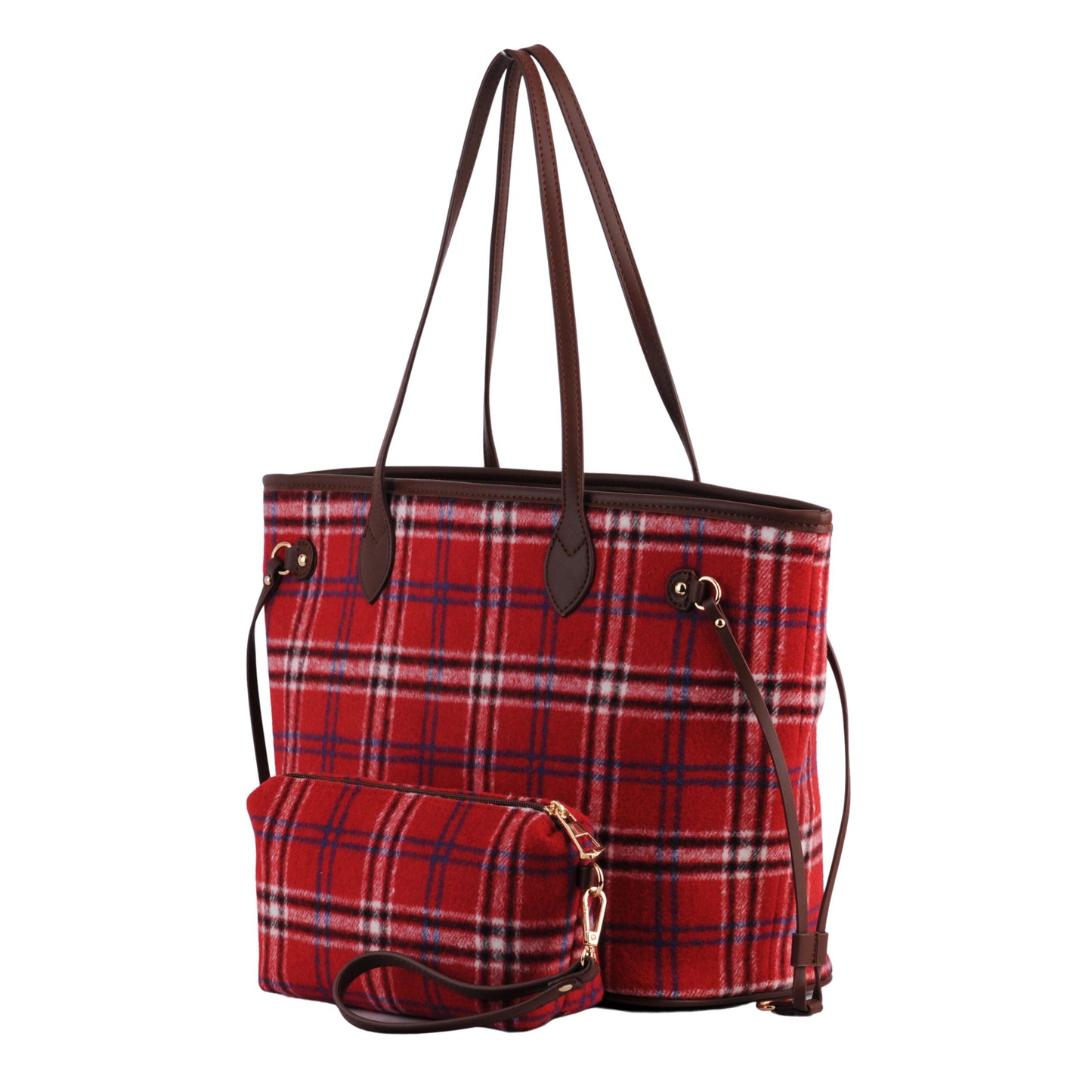 1375 - Royal Stewart Plaid Large Tote With Matching Pouch - Wholesale Handbag - Most Wanted USA