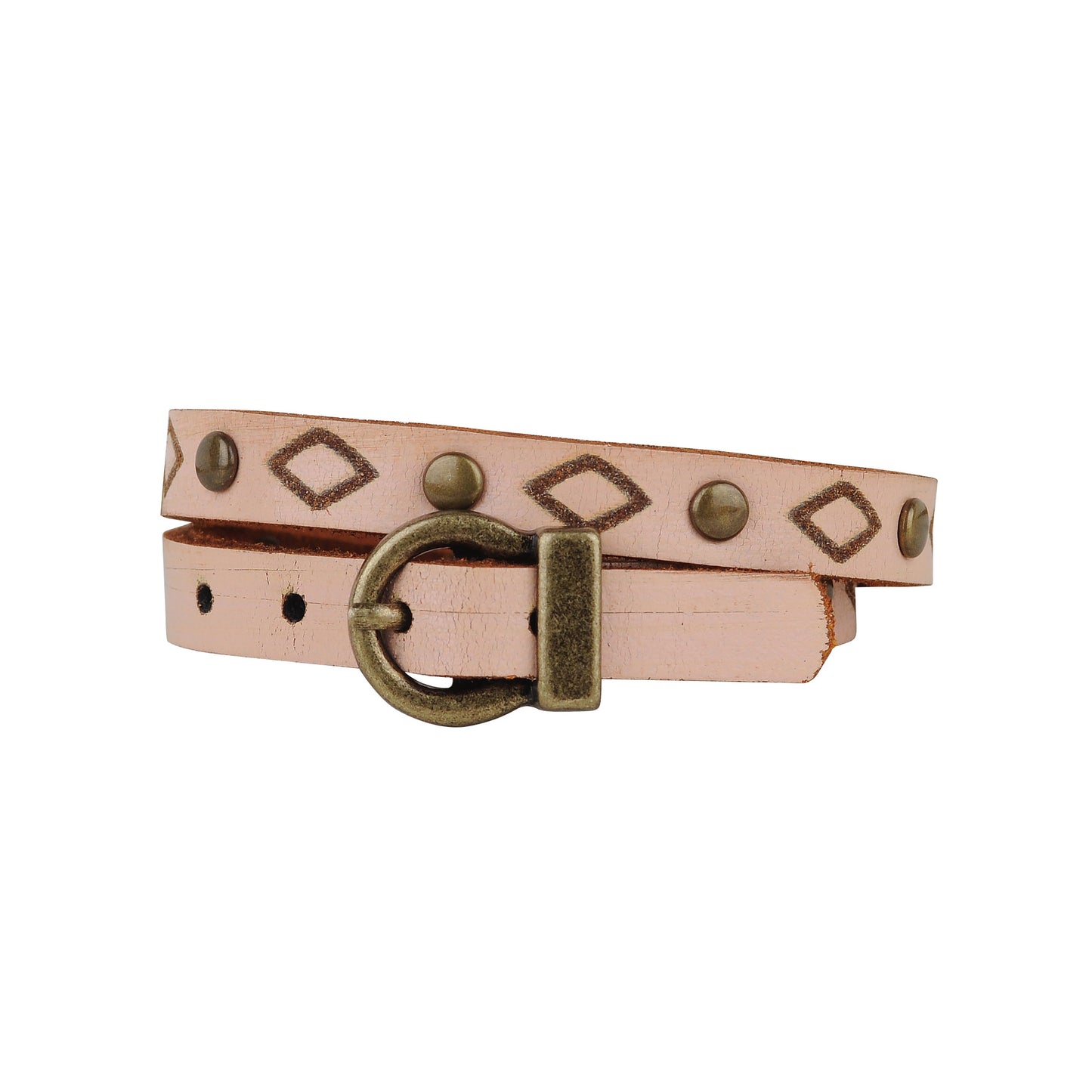 2045-BEIGE 2045 - Diamond Tooled and Brass Studded Double Wrap Bracelet - Wholesale Bracelet - Most Wanted USA