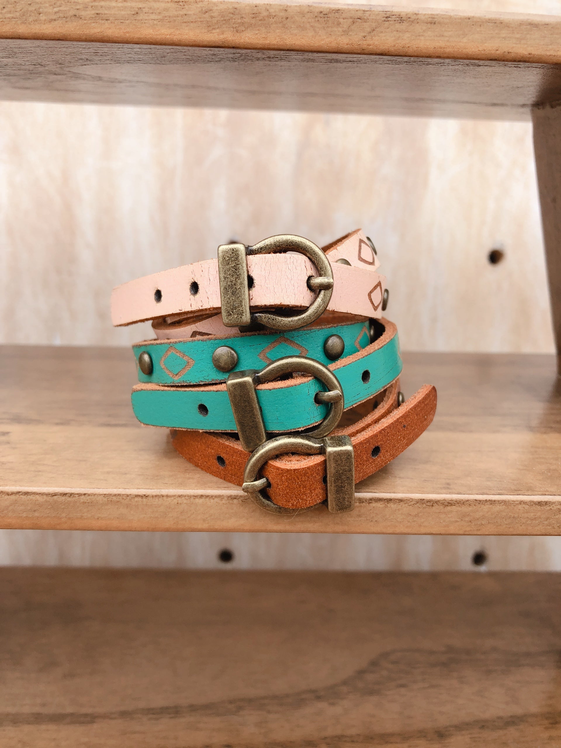 2045 - Diamond Tooled and Brass Studded Double Wrap Bracelet - Wholesale Bracelet - Most Wanted USA