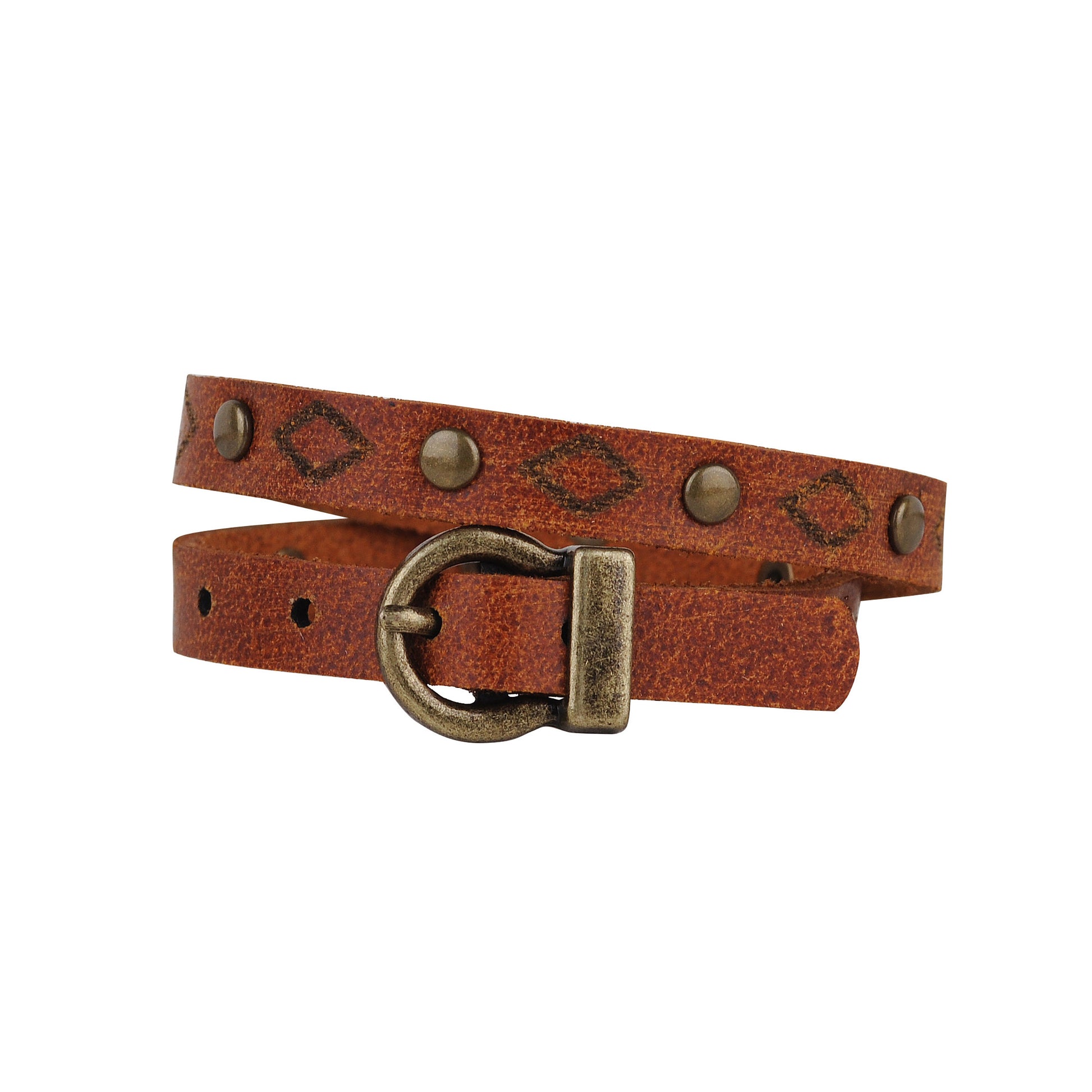 2045TAN 2045 - Diamond Tooled and Brass Studded Double Wrap Bracelet - Wholesale Bracelet - Most Wanted USA