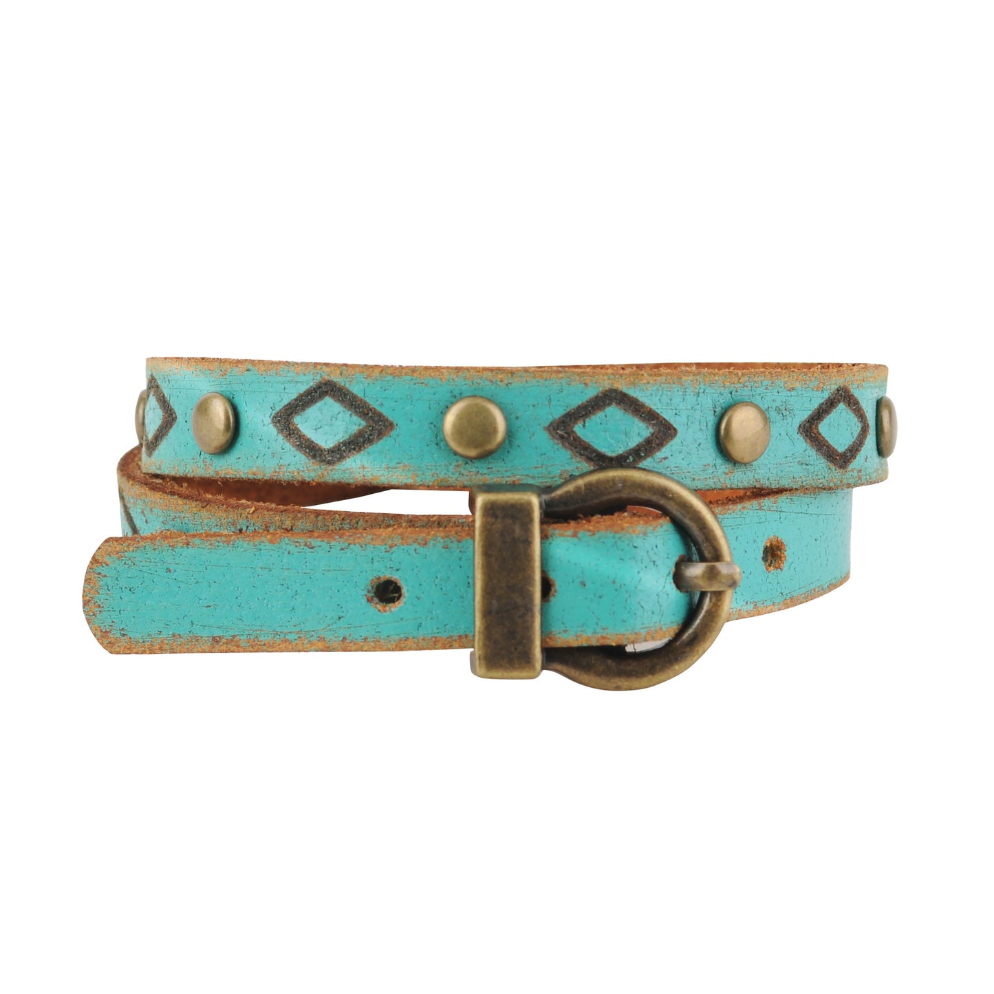 2045TURQ 2045 - Diamond Tooled and Brass Studded Double Wrap Bracelet - Wholesale Bracelet - Most Wanted USA