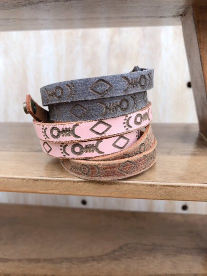 2054 - Fish Geo Leather Tooled Bracelet - Prepack of 4 - Most Wanted USA