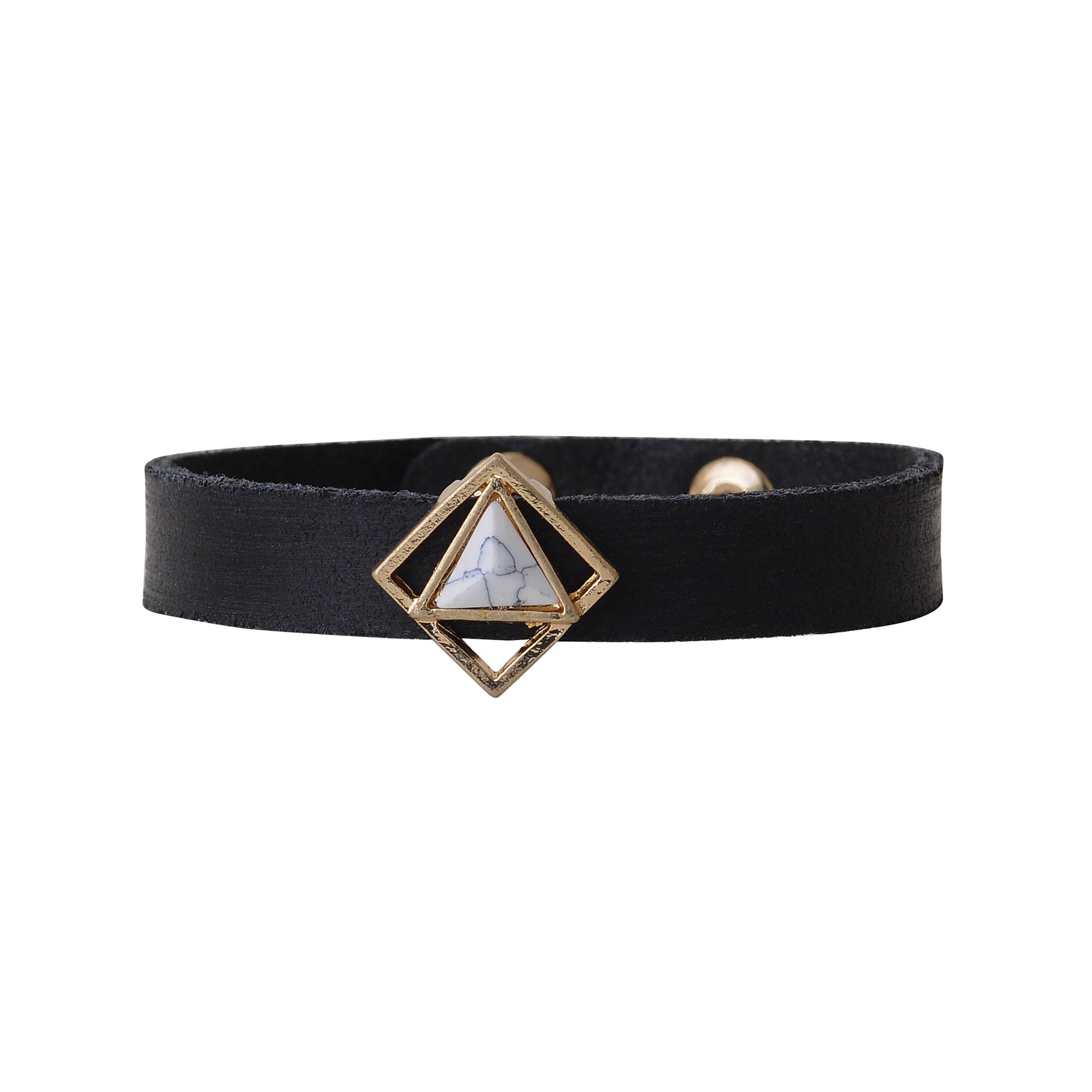 2094-BLACK 2094 - Triangle Marble Stone Leather Bracelet - Wholesale Bracelet - Most Wanted USA