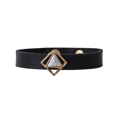 2094-BLACK 2094 - Triangle Marble Stone Leather Bracelet - Wholesale Bracelet - Most Wanted USA