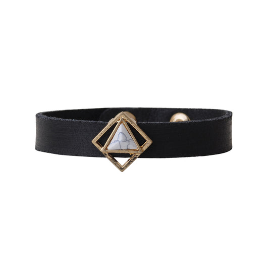 2094-BLACK 2094 - Triangle Marble Stone Leather Bracelet - Wholesale Bracelet - Most Wanted USA