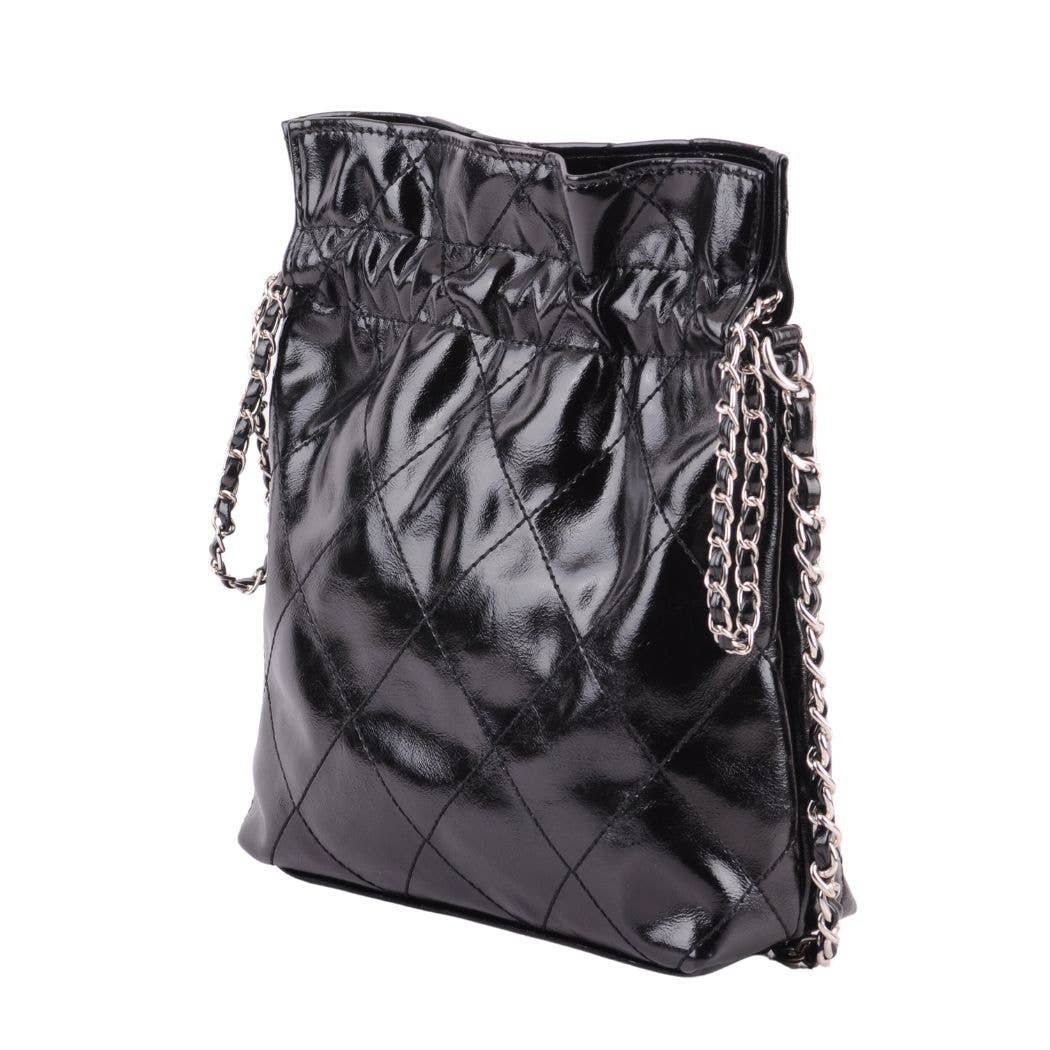 1503 - Quilted Metallic Drawstring Bag with Chains