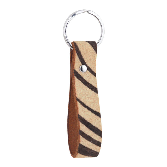 4071 - Tan Zebra Print Calf Hair Keychain - Wholesale Small Leather Good - Most Wanted USA