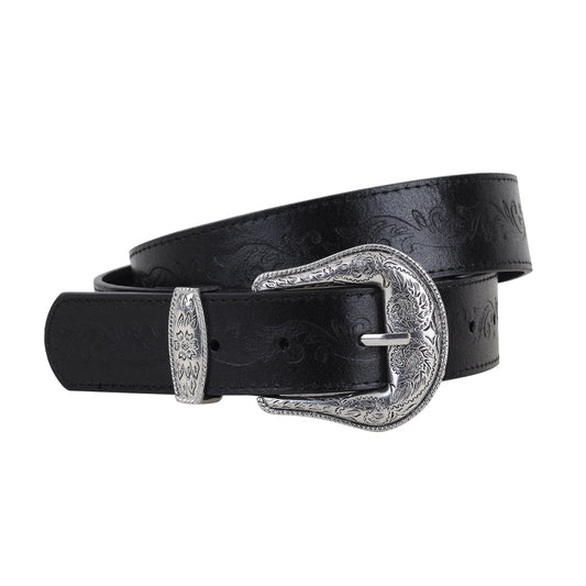 5016-BLACK-XS 5016 - Western Vintage Floral Tooled Leather Belt - Wholesale Belt - Most Wanted USA