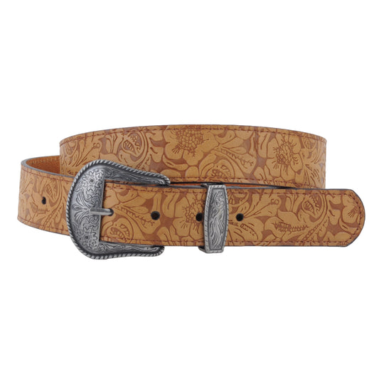 5017-TAN-S 5017 - Floral Embossed Belt with Western Buckle - Wholesale Belt - Most Wanted USA