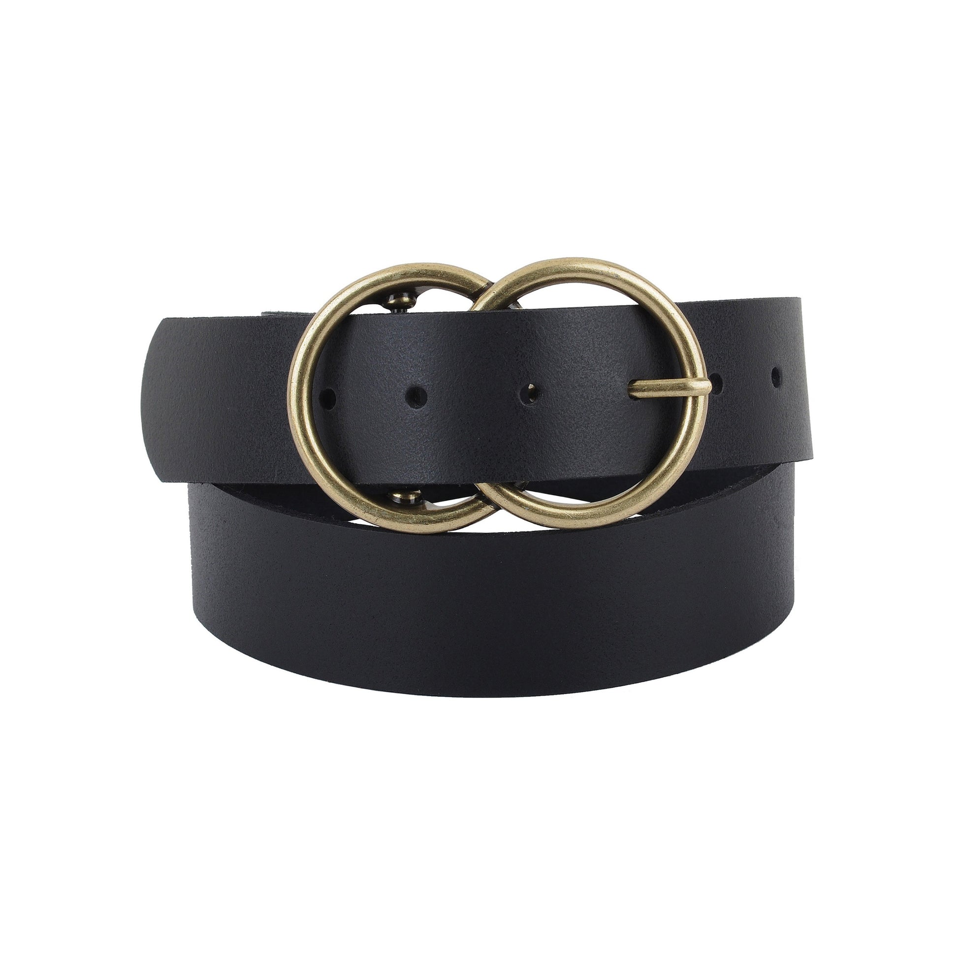 5028-BLACK-S 5028 - Double Circle Buckle Leather Belt - Wholesale Belt - Most Wanted USA