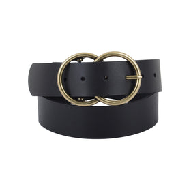 5028-BLACK-S 5028 - Double Circle Buckle Leather Belt - Wholesale Belt - Most Wanted USA