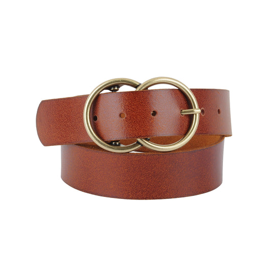 5028-TAN-S 5028 - Double Circle Buckle Leather Belt - Wholesale Belt - Most Wanted USA