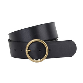 5032-BLACK-S 5032 - Wide Brass-Toned Ring Buckle Leather Belt - Wholesale Belt - Most Wanted USA