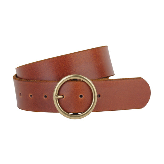 5032-TAN-S 5032 - Wide Brass-Toned Ring Buckle Leather Belt - Wholesale Belt - Most Wanted USA