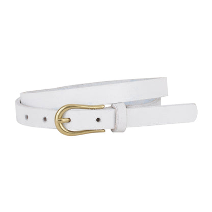 5035-WHITE-XS 5035 - Basic Skinny Equestrian Buckle Leather Belt - Wholesale Belt - Most Wanted USA