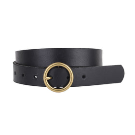 5036 - Brass-Toned Circle Buckle Leather Belt - Wholesale Belt - Most Wanted USA