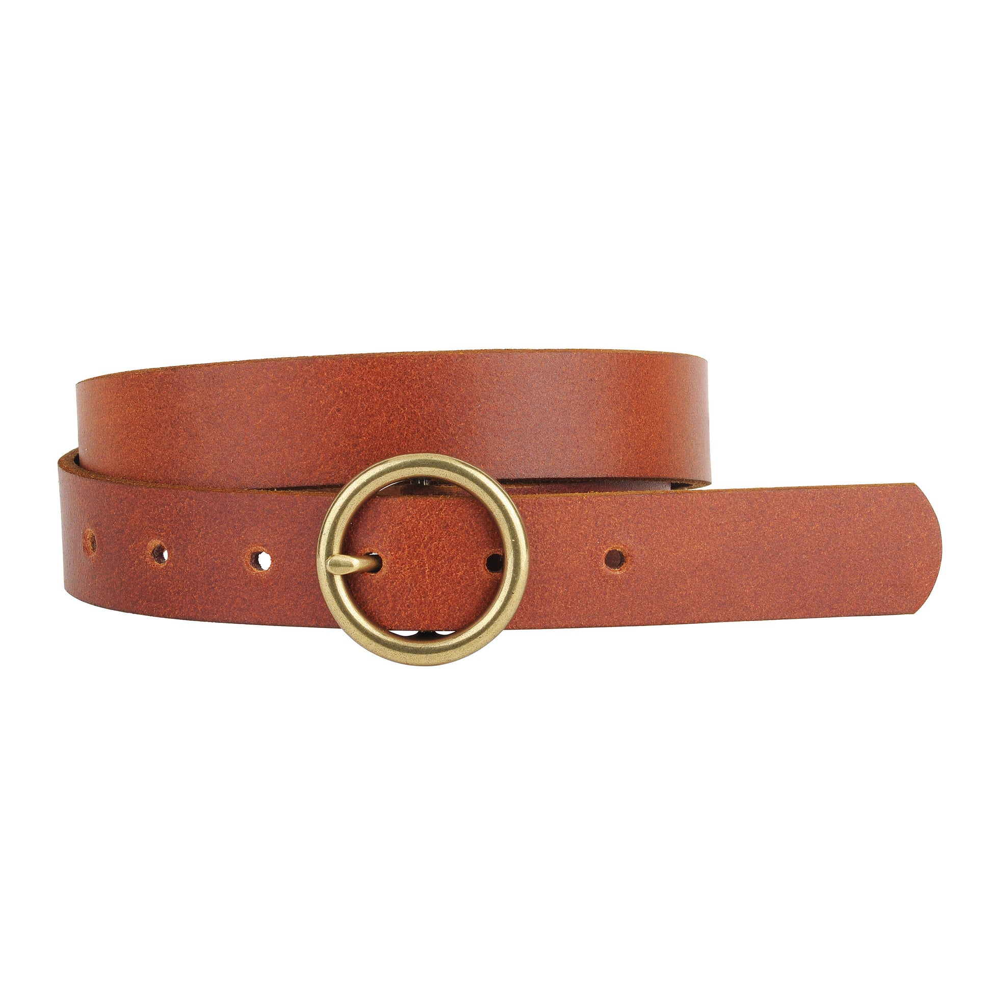 5036-TAN-S 5036 - Brass-Toned Circle Buckle Leather Belt - Wholesale Belt - Most Wanted USA