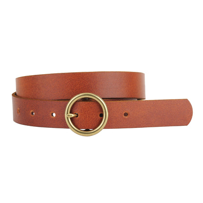 5036-TAN-S 5036 - Brass-Toned Circle Buckle Leather Belt - Wholesale Belt - Most Wanted USA