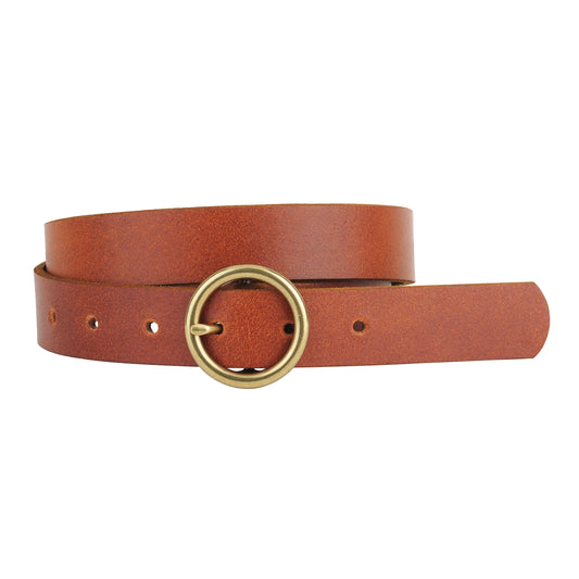 5036-TAN-S 5036 - Brass-Toned Circle Buckle Leather Belt - Wholesale Belt - Most Wanted USA
