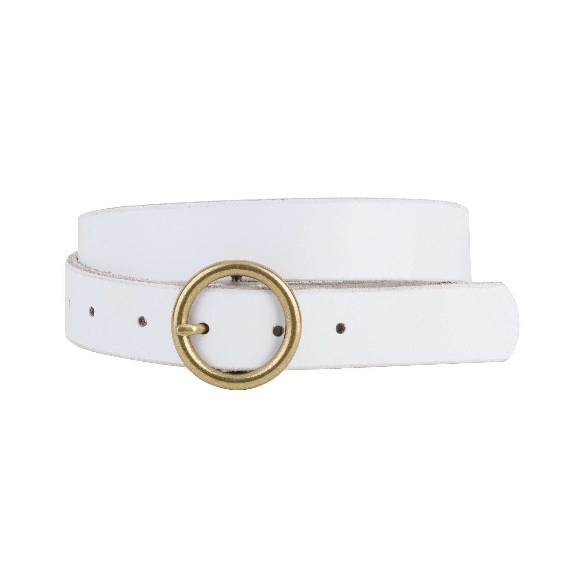 5036-WHITE-S 5036 - Brass-Toned Circle Buckle Leather Belt - Wholesale Belt - Most Wanted USA