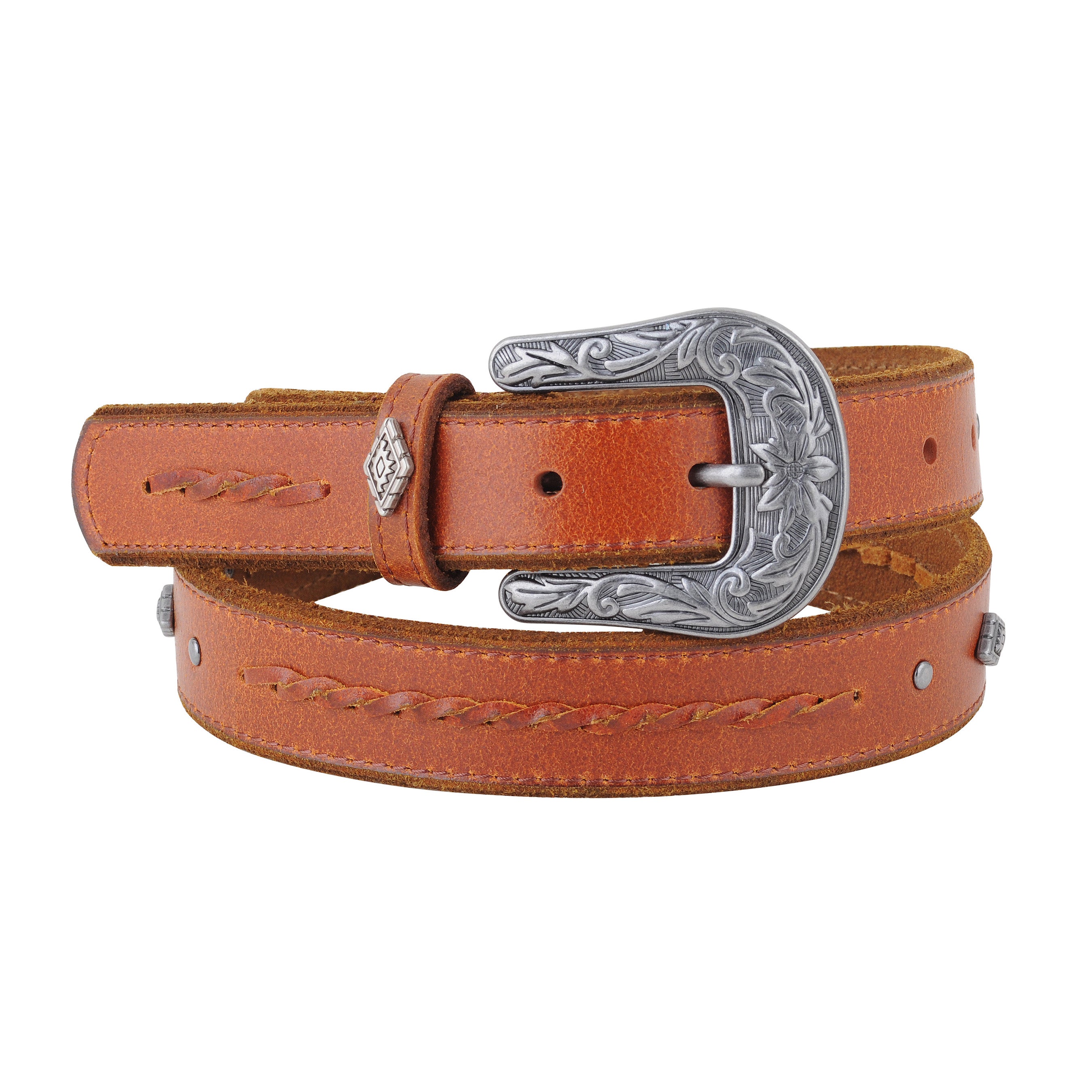 Vintage Western Stud And Braid Accent Leather Belt | Most Wanted USA