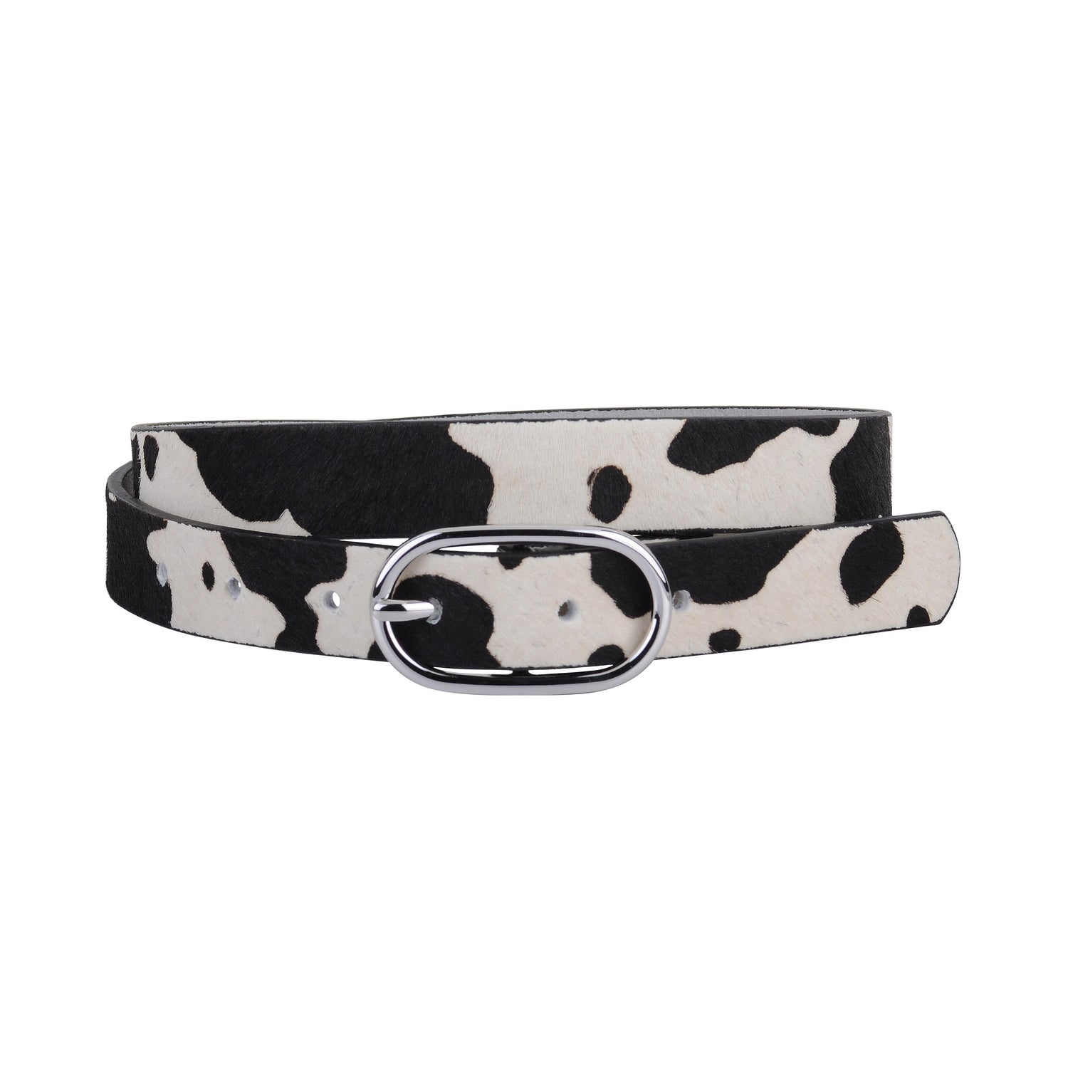 5069-BLACK-XS 5069 - Cow Print Calf Hair Oval Buckle Belt - Wholesale Belt - Most Wanted USA