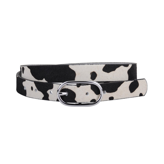 5069-BLACK-XS 5069 - Cow Print Calf Hair Oval Buckle Belt - Wholesale Belt - Most Wanted USA