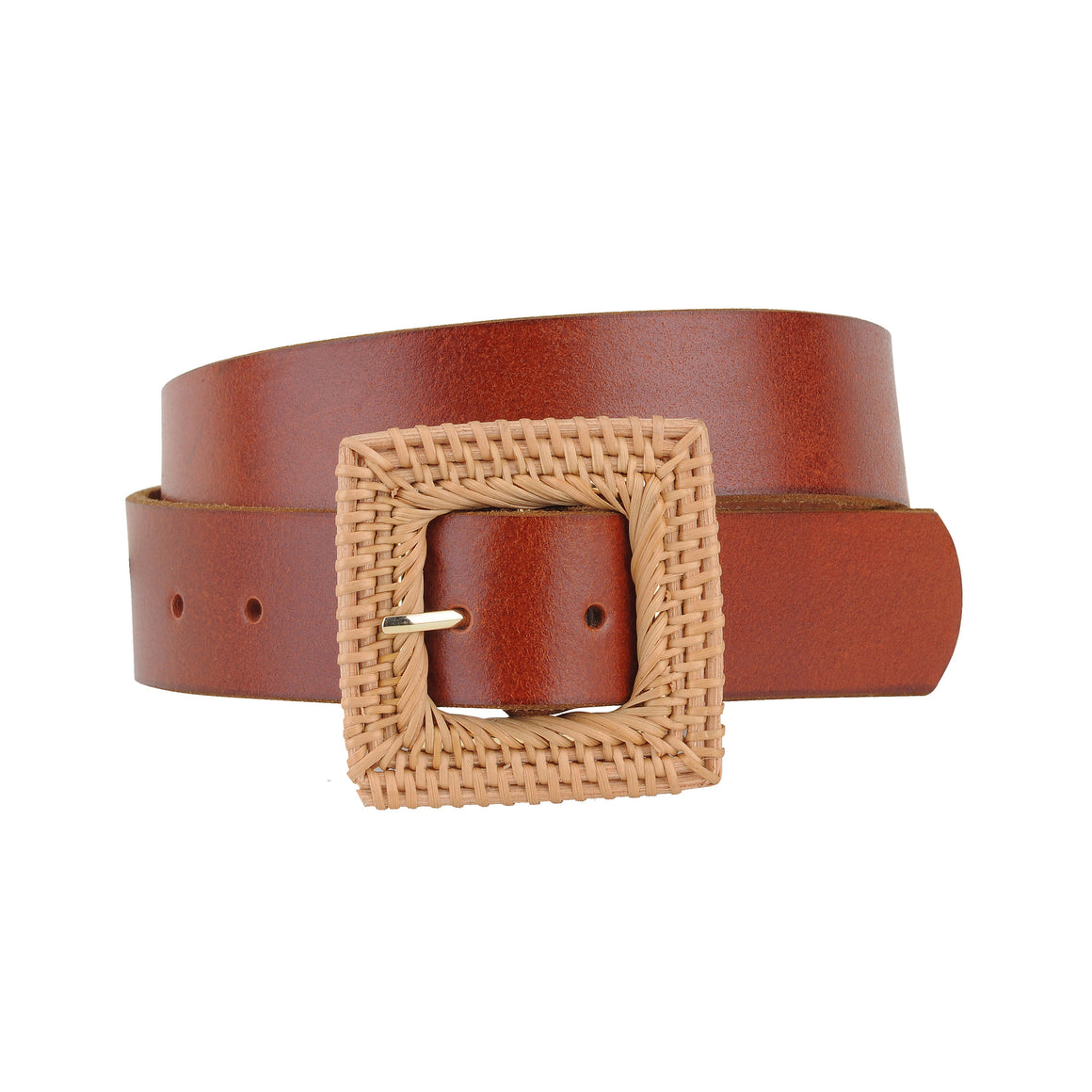 5071 - Woven Straw Square Buckle Leather Belt