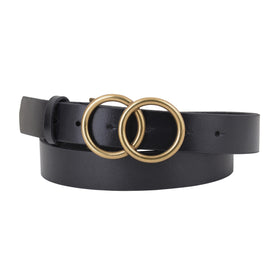 5072-BLACK-S 5072 - Double Circle Overlap Buckle Leather Belt - Wholesale Belt - Most Wanted USA