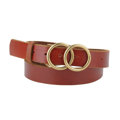 5072-TAN-S 5072 - Double Circle Overlap Buckle Leather Belt - Wholesale Belt - Most Wanted USA