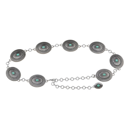 5074-SILVER 5074 - Western Silver Turquoise Concho Chain Belt - Wholesale Belt - Most Wanted USA