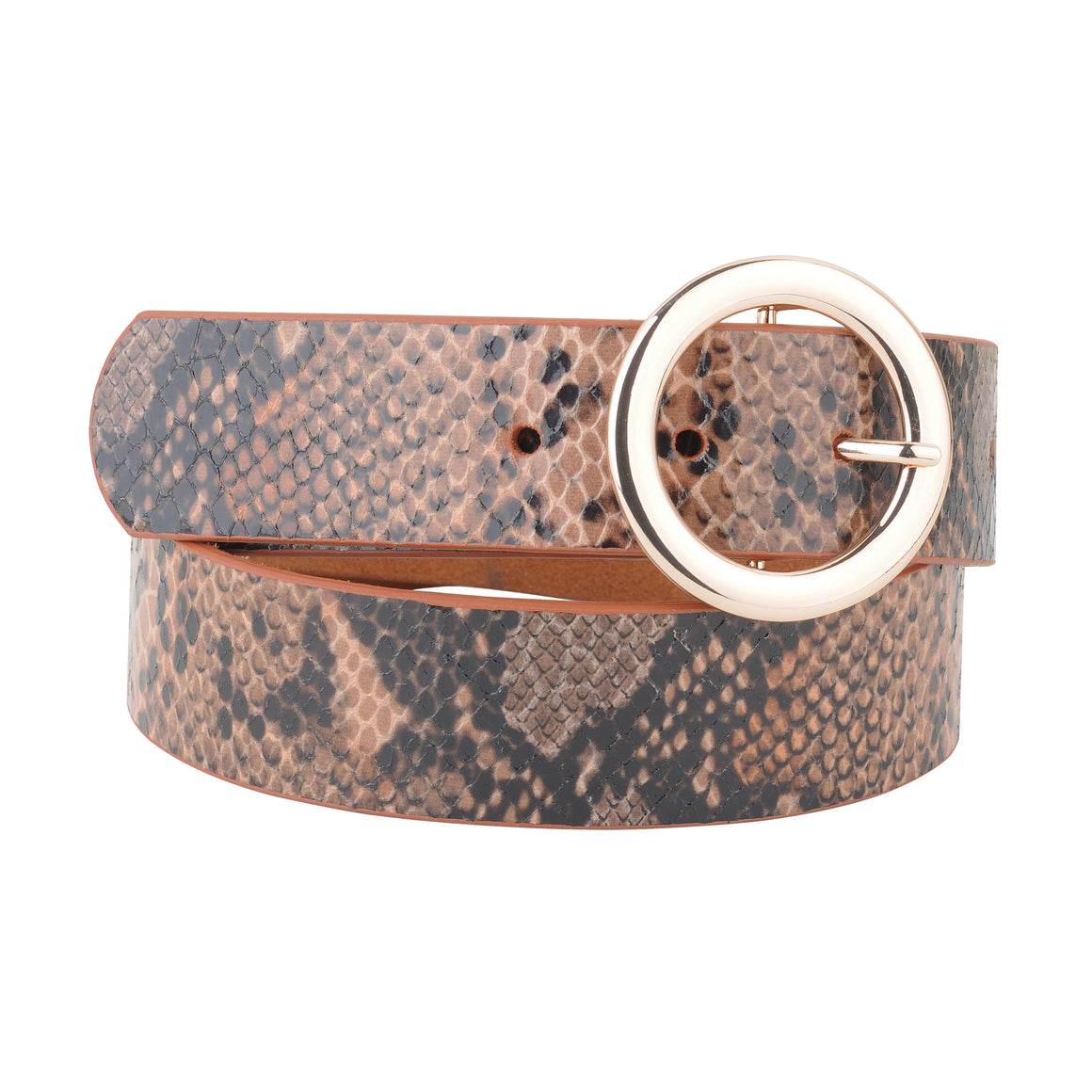 5076 - Python Print Gold Ring Buckle Leather Belt