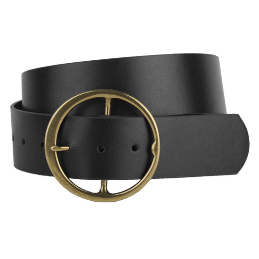 5077-BLACK-S 5077 - Classic Wide Genuine Leather Round Buckle Belt - Wholesale Belt - Most Wanted USA