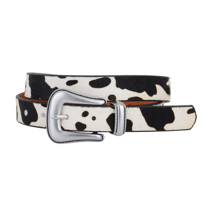 Cow Print Calf Hair Western Buckle Leather Belt