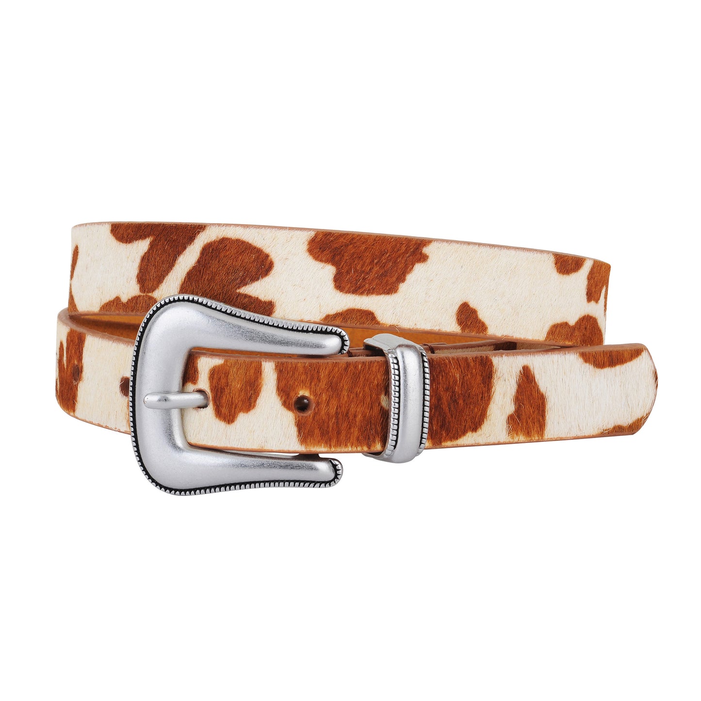 Cow Print Calf Hair Western Buckle Leather Belt