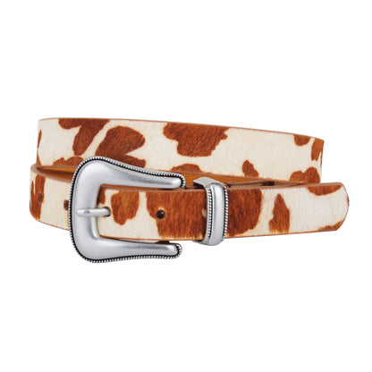 Cow Print Calf Hair Western Buckle Leather Belt