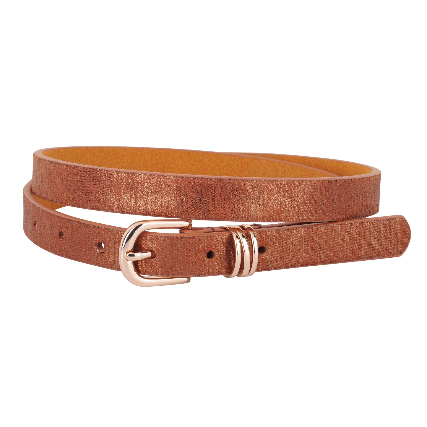 5094 - Skinny Shimmer Leather Gold Buckle Belt