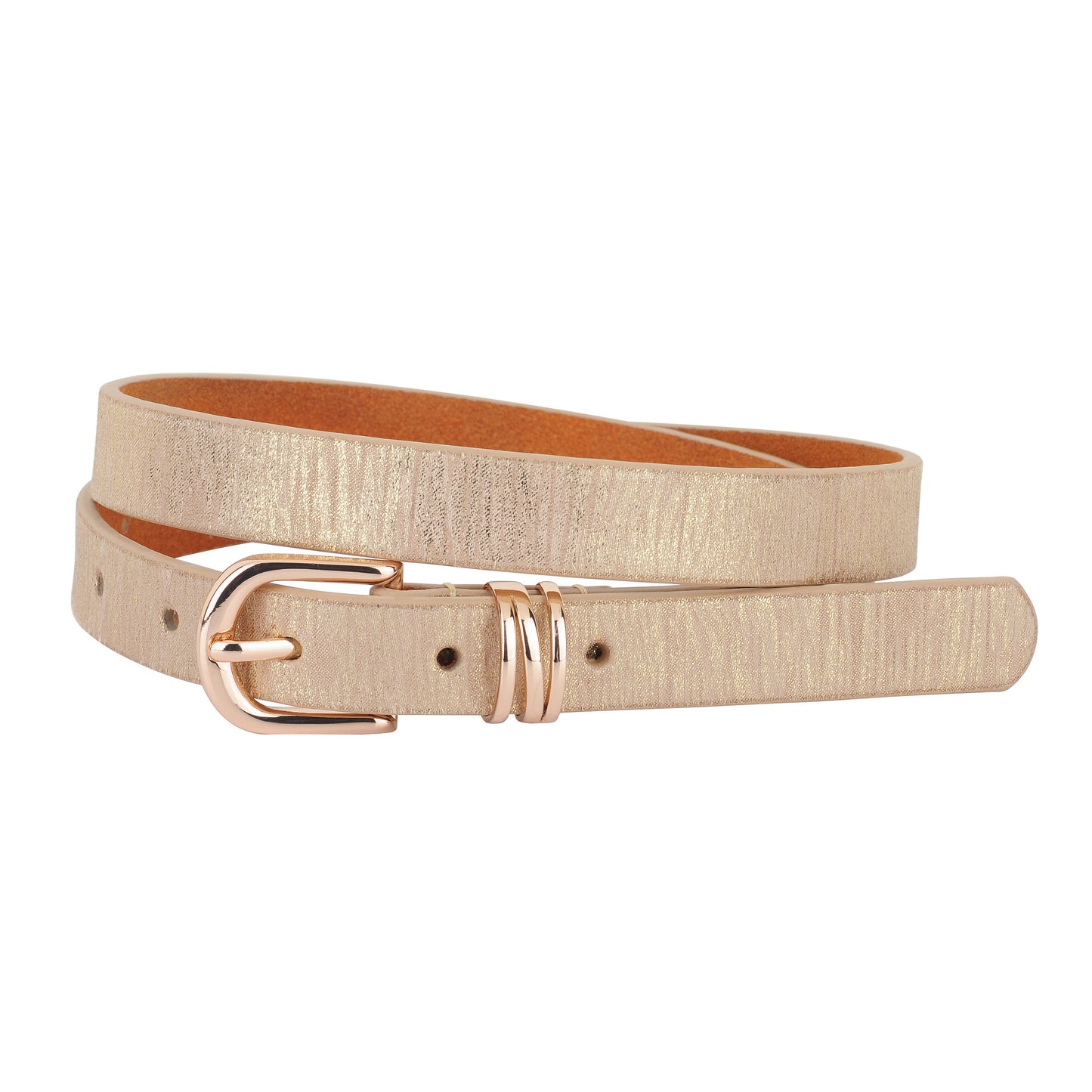 5094 - Skinny Shimmer Leather Gold Buckle Belt