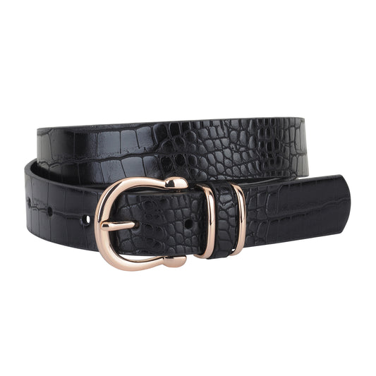 5096 - Crocodile Print Gold Accent Buckle Belt