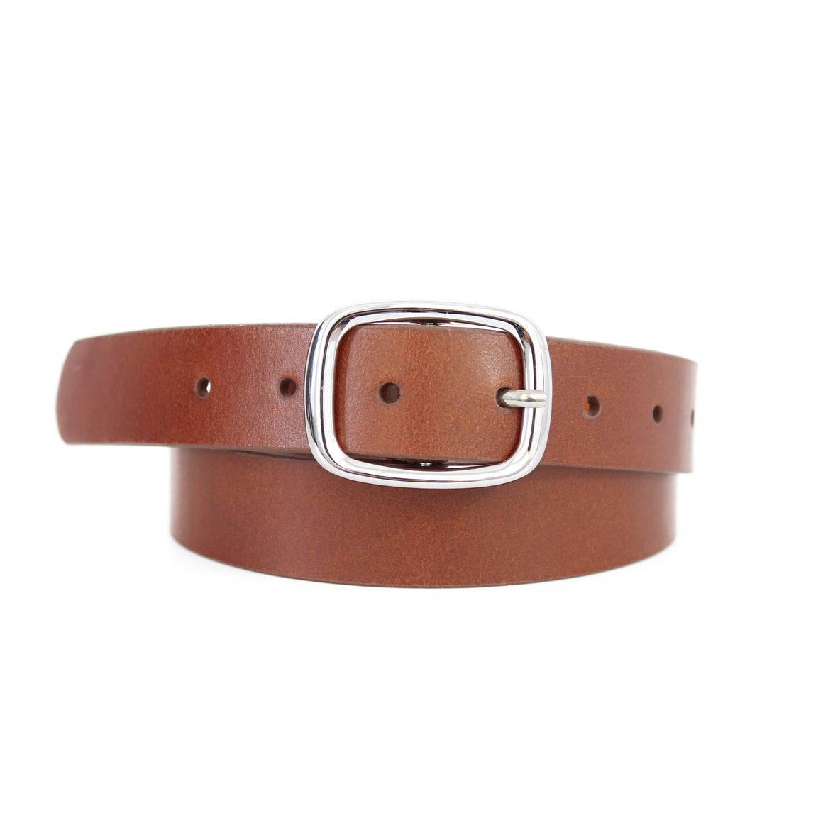 5122 - Basic Silver Rectangle Buckle Leather Belt