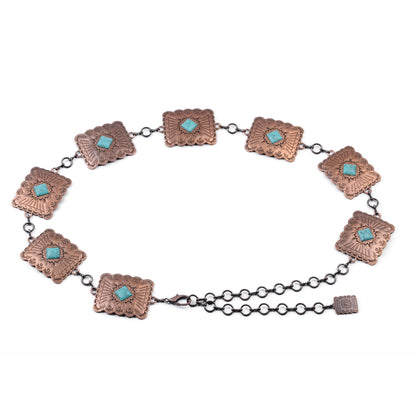 Turquoise Square Concho Chain Belt - Ships September 29th